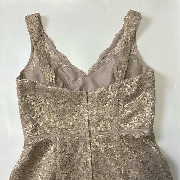 David's Bridal Short Tank Lace Dress Sz 8 Gold Cream V-Neckline Pleated Wedding - Picture 9 of 16